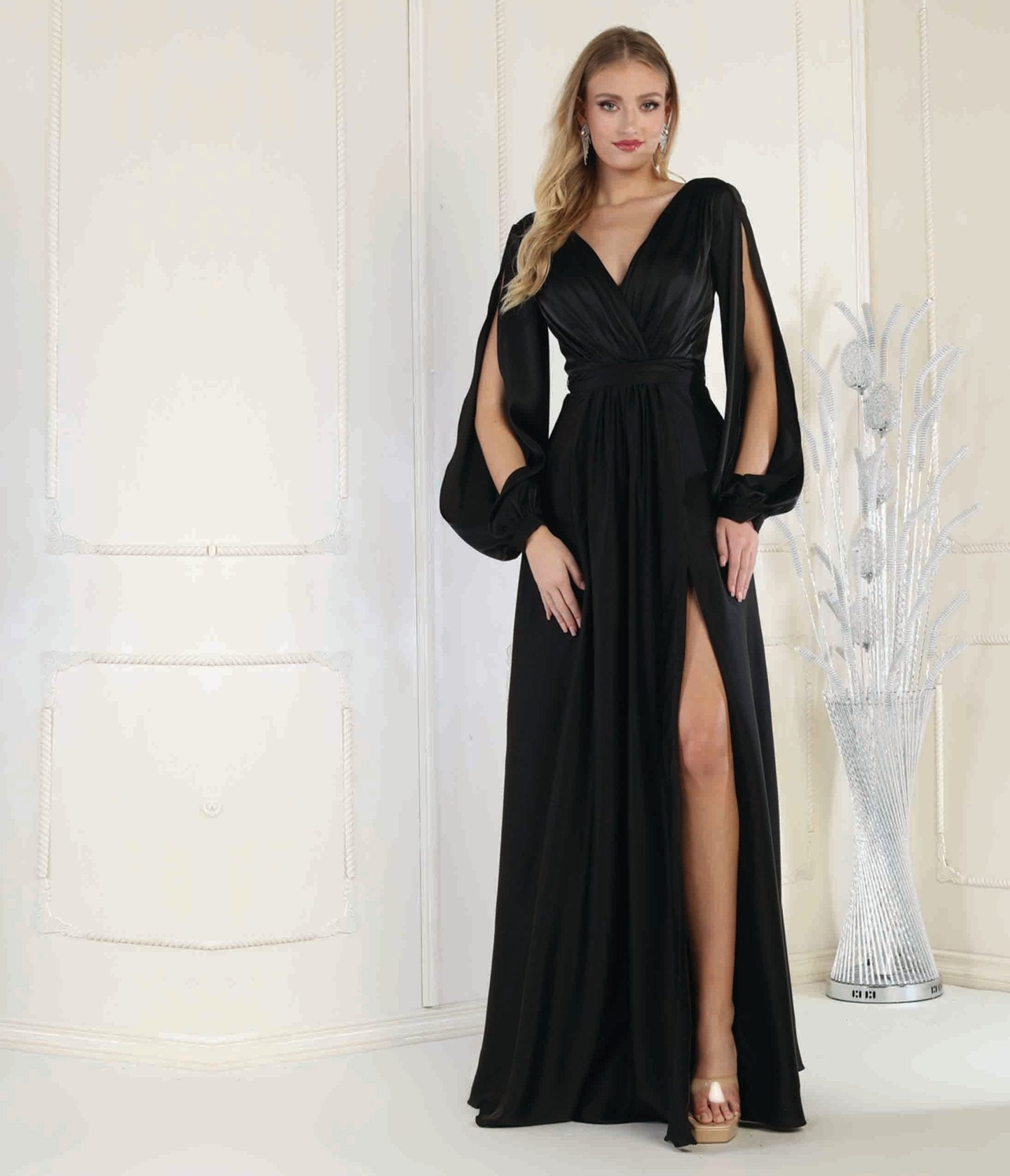 Long Sleeve Evening Gowns | Long Black Dress With Lace